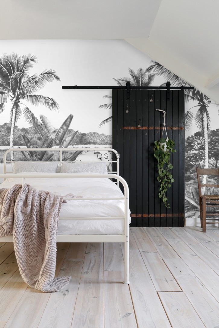 Esta 158901 XL² Photowalls tropical landscape with palm trees black and white - mural w tropikalny pejzaż
