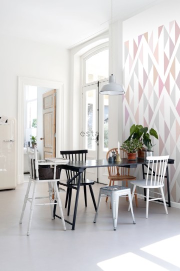 Esta 158903 XL² Photowalls rhombus motif black white and antique pink - mural w geometryczny wzór