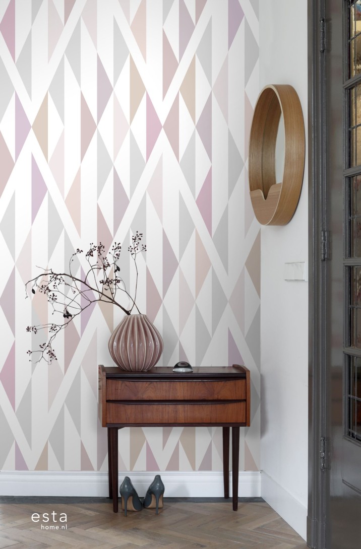 Esta 158903 XL² Photowalls rhombus motif black white and antique pink - mural w geometryczny wzór