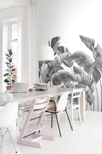 Esta 158907 XL² Photowalls large banana leaves black and white - mural w duże liście bananowca