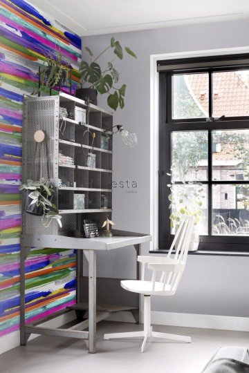Esta 158916 XL² Photowalls painted horizontal stripes blue green purple and pink - mural w kolorowe paski