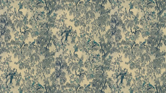 Arte 97832 Les Tapisseries Ramage Blue Straw - tapeta tekstylna w gałęzie i rajskie ptaki