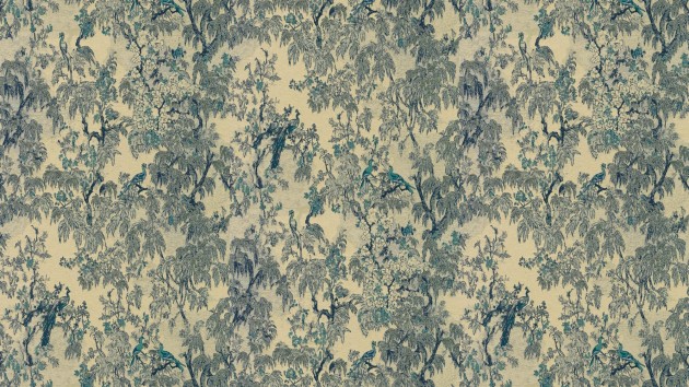 Arte 97832 Les Tapisseries Ramage Blue Straw - tapeta tekstylna w gałęzie i rajskie ptaki