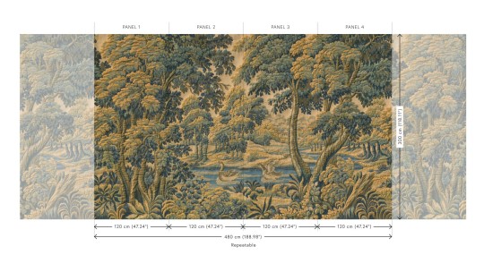 Arte 97850 Les Tapisseries Bucolique Forest Green - mural tekstylny w pejzaż parkowy