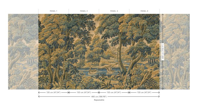 Arte 97850 Les Tapisseries Bucolique Forest Green - mural tekstylny w pejzaż parkowy