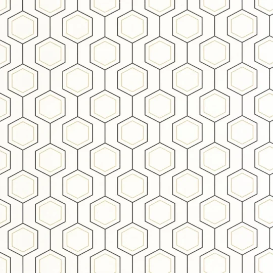 Caselio MNL3107130937 Moonlight 3 Hexaline Noir blanc or - tapeta geometryczna w sześciokąty