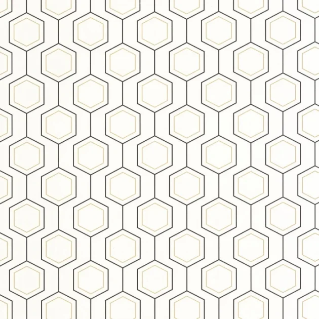 Caselio MNL3107130937 Moonlight 3 Hexaline Noir blanc or - tapeta geometryczna w sześciokąty