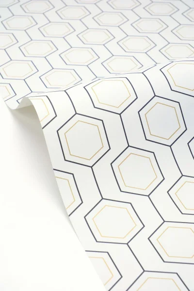 Caselio MNL3107130937 Moonlight 3 Hexaline Noir blanc or - tapeta geometryczna w sześciokąty