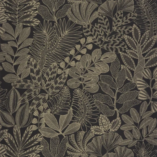 Caselio MNL3107169265 Moonlight 3 Golden Jungle Noir or - tapeta w egzotyczne rośliny