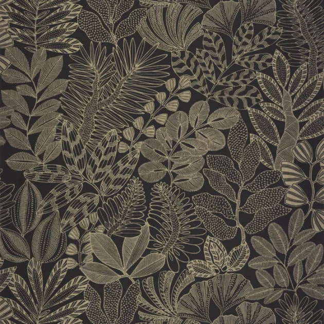 Caselio MNL3107169265 Moonlight 3 Golden Jungle Noir or - tapeta w egzotyczne rośliny