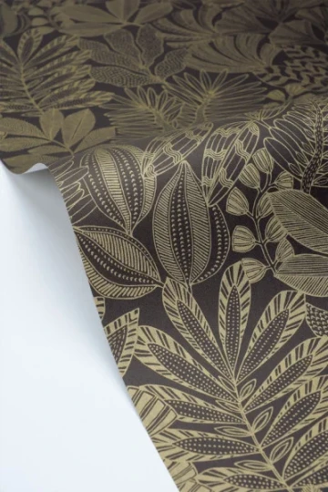 Caselio MNL3107169265 Moonlight 3 Golden Jungle Noir or - tapeta w egzotyczne rośliny
