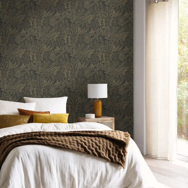 Caselio MNL3107169265 Moonlight 3 Golden Jungle Noir or - tapeta w egzotyczne rośliny