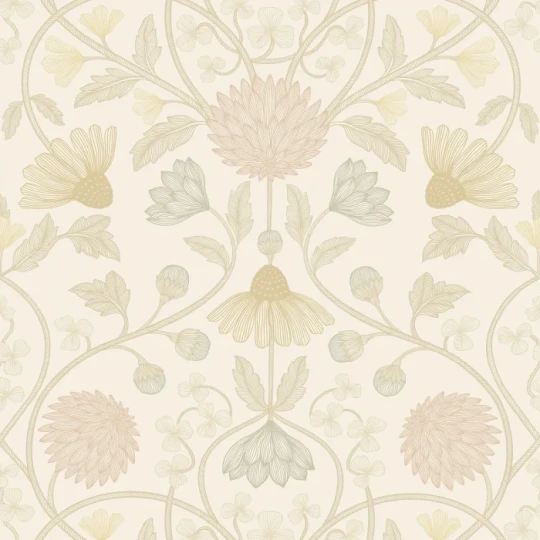 Casamance 70450508 Isadora Hippolyte Ivoire/doré - tapeta w kwiaty w stylu vintage