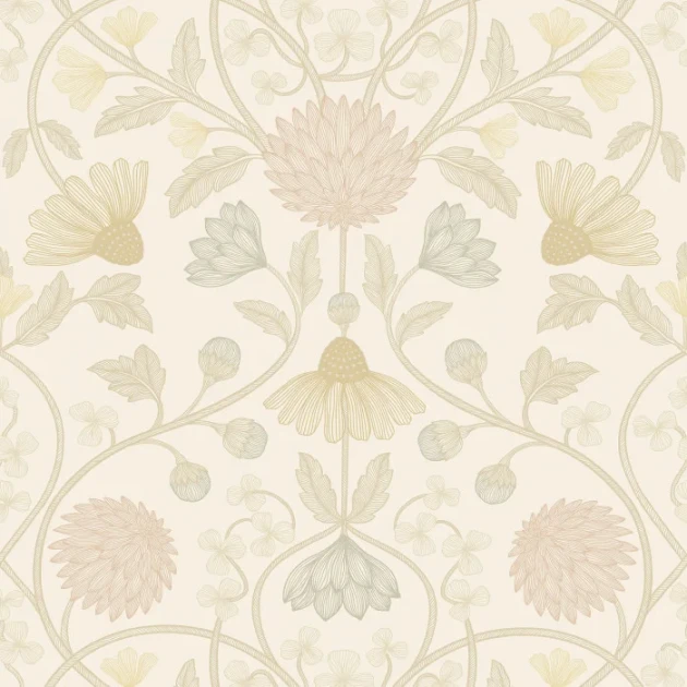 Casamance 70450508 Isadora Hippolyte Ivoire/doré - tapeta w kwiaty w stylu vintage