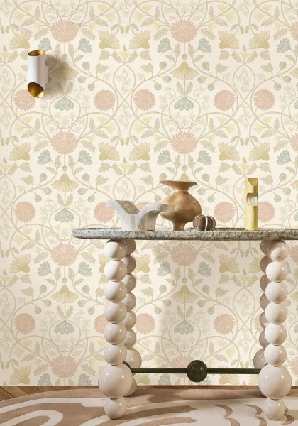 Casamance 70450508 Isadora Hippolyte Ivoire/doré - tapeta w kwiaty w stylu vintage