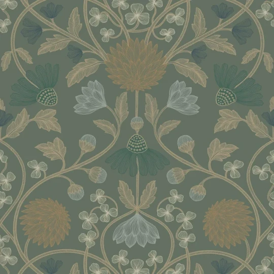 Casamance 70450712 Isadora Hippolyte Vert de gris/doré - tapeta w kwiaty w stylu vintage