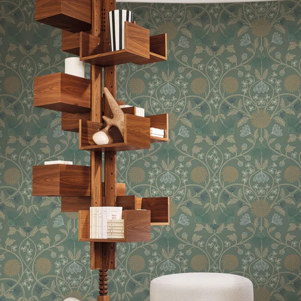 Casamance 70450712 Isadora Hippolyte Vert de gris/doré - tapeta w kwiaty w stylu vintage