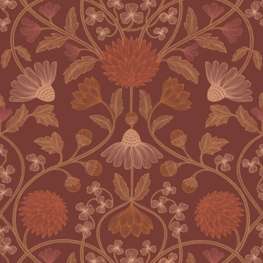 Casamance 70450814 Isadora Hippolyte Bordeaux/cuivré - tapeta w kwiaty w stylu vintage