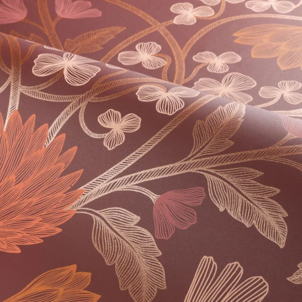 Casamance 70450814 Isadora Hippolyte Bordeaux/cuivré - tapeta w kwiaty w stylu vintage