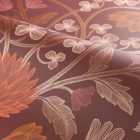 Casamance 70450814 Isadora Hippolyte Bordeaux/cuivré - tapeta w kwiaty w stylu vintage