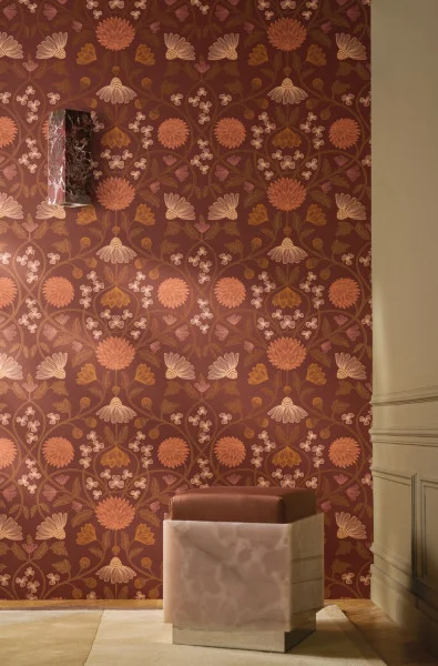 Casamance 70450814 Isadora Hippolyte Bordeaux/cuivré - tapeta w kwiaty w stylu vintage