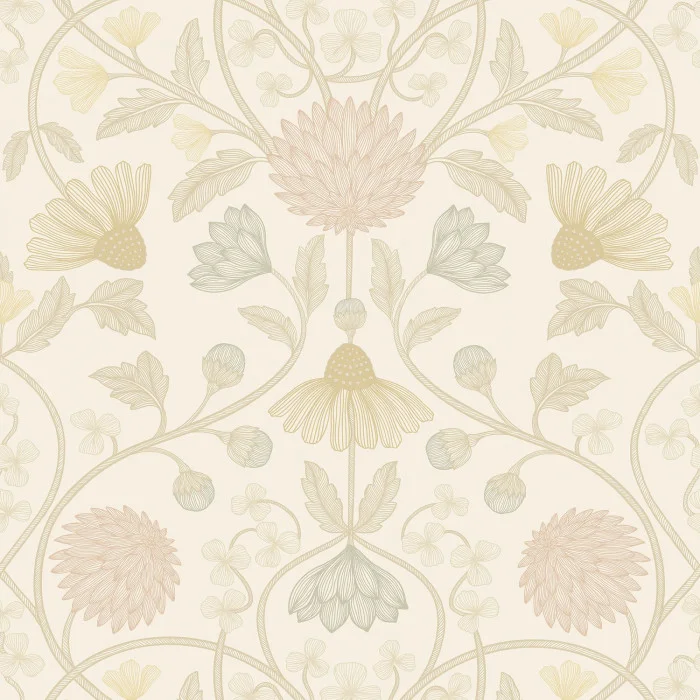 Casamance 70450508 Isadora Hippolyte Ivoire/doré - tapeta w kwiaty w stylu vintage