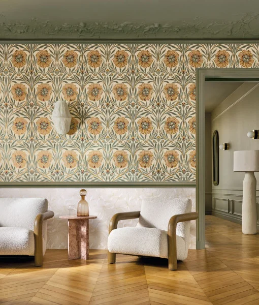 Casamance 70681426 Isadora Leontine Ivoire/doré - tapeta w kwiaty