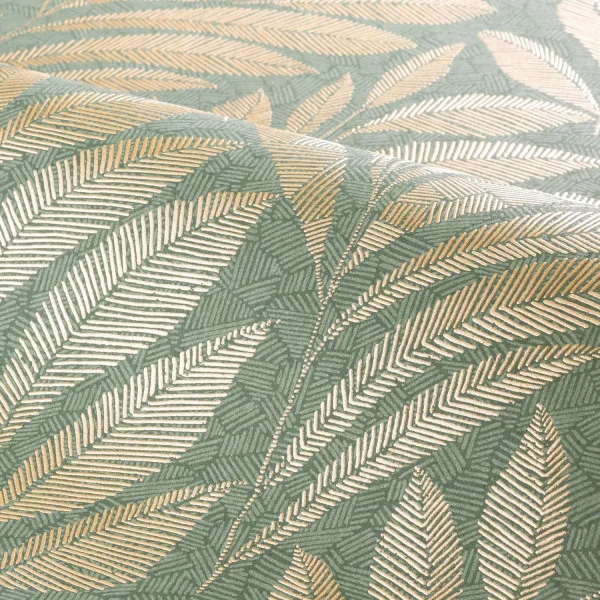 Casamance A74772752 Isadora Gustav Vert de gris/doré - tapeta w liście