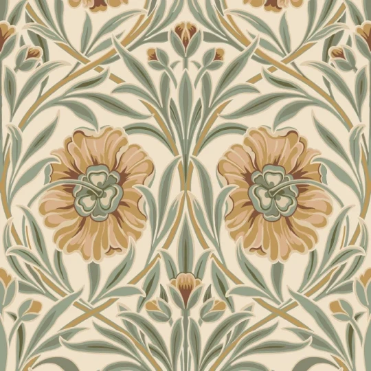 Casamance 70370202 Isadora Ivoire/céladon - tapeta w goździki