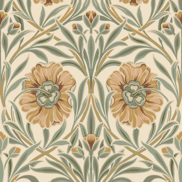 Casamance 70370202 Isadora Ivoire/céladon - tapeta w goździki