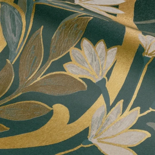 Casamance 70733058 Isadora Salon Des Miroirs Pétrole/doré - mural w roślinny wzór