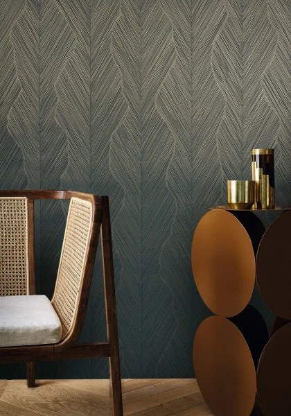 Casamance 7491 03 04 Ecrin Strie Pierre bleue/doré - tapeta w organiczne fale