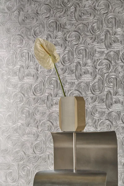 Casamance 75101630 Ecrin Dresden Argent - srebrna tapeta geometryczna