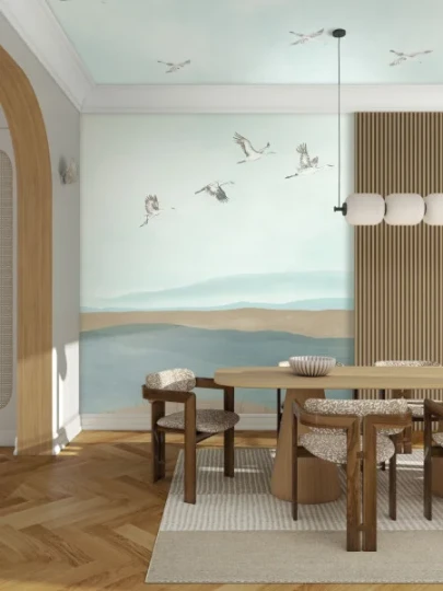 Casamance 74691426 Panoramas Les Intemporels Lagune Celeste Opaline - mural w ptaki w locie