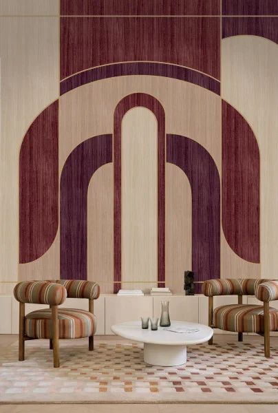 Casamance 71190814 Panoramas Les Intemporels Alcoves Grège/pourpre - mural geometryczny