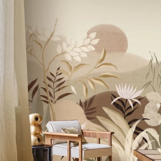 Casamance 74301936 Panoramas Les Intemporels Neloe Sable/kaki - mural w roślinny krajobraz