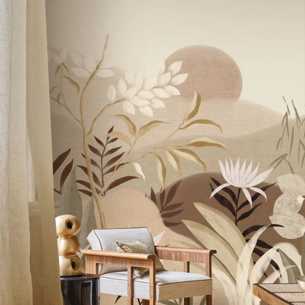 Casamance 74301936 Panoramas Les Intemporels Neloe Sable/kaki - mural w roślinny krajobraz