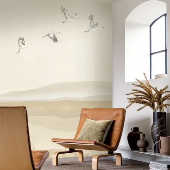 Casamance 74661120 Panoramas Les Intemporels Lagune Sable - mural w roślinny krajobraz i ptaki