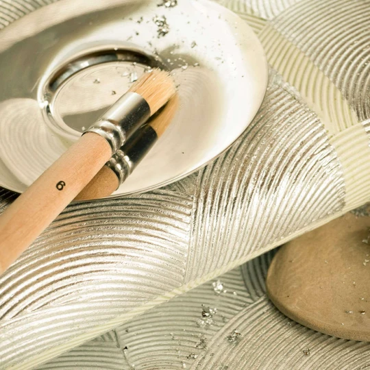 Elitis RM 1121 91 Écume Mille et une nuit Les ors d'Abalone - tapeta akrylowo metaliczna w kwadraty i wachlarze