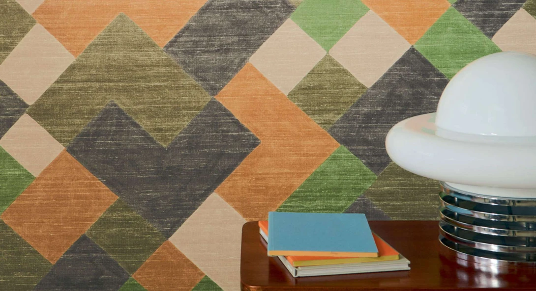 Elitis VP 1035 44 Elixir de soies Twill Brise égéenne - tapeta retro w geometryczny wzór