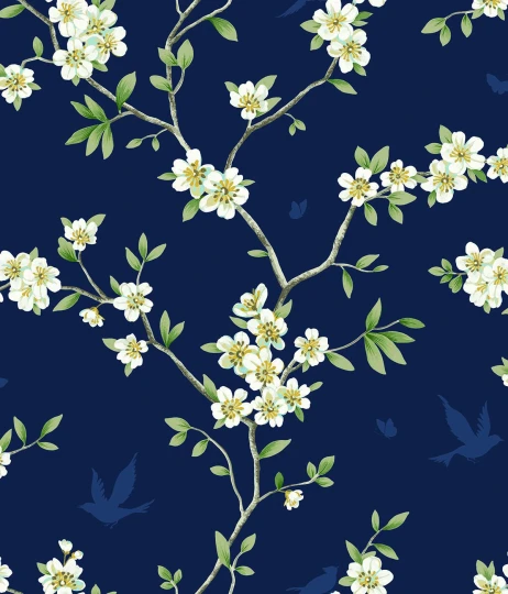Wallquest CH30202 Chinoiserie Hanami Trail Night Sky - tapeta w gałęzie i kwiaty