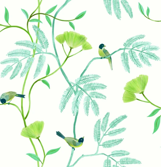 Wallquest CH30302 Chinoiserie Kohana Branch Sky - tapeta w ptaki i kwiaty