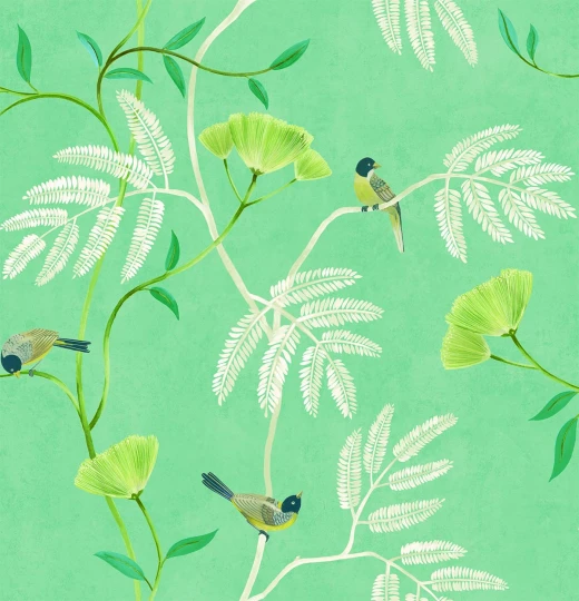 Wallquest CH30304 Chinoiserie Kohana Branch Lagoon - tapeta w ptaki i kwiaty