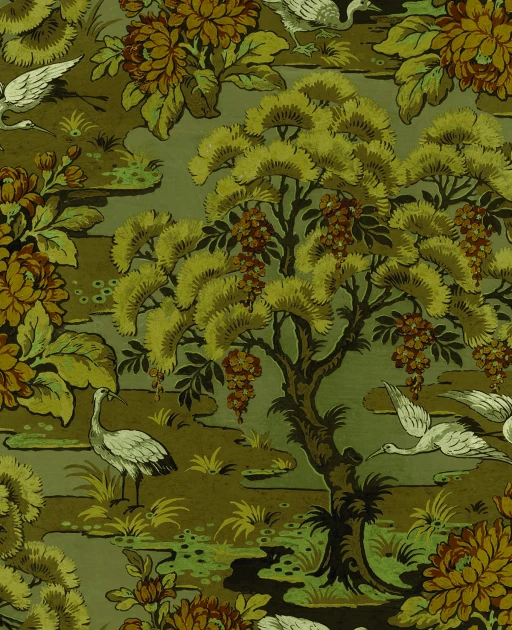 Wallquest CH30506 Chinoiserie Hanae Trees Caramel - tapeta w drzewa i czaple