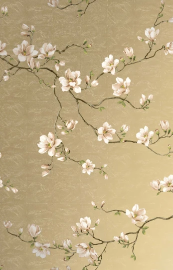 Wallquest CH31405 Chinoiserie Moonlace Magnolia Specialty Oro - tapeta w kwiaty magnolii