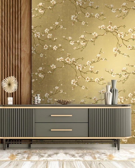Wallquest CH31405 Chinoiserie Moonlace Magnolia Specialty Oro - tapeta w kwiaty magnolii