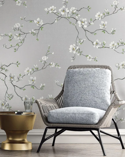 Wallquest CH31408 Chinoiserie Moonlace Magnolia Specialty Foil - tapeta w kwiaty magnolii