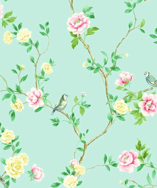 Wallquest CH31602 Chinoiserie Jangmi Trail Bluebell - tapeta w ptaki i kwiaty