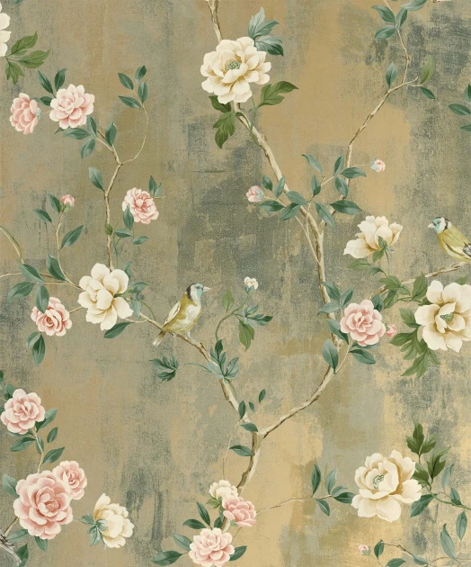 Wallquest CH31605 Chinoiserie Jangmi Trail Mossy Hill - tapeta w ptaki i kwiaty