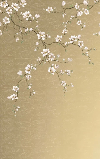 Wallquest CH31705M Chinoiserie Miyabi Bloom Mural Gold - mural w gałęzie i kwiaty